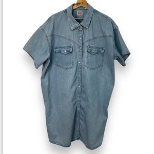Levi's Womens Denim Dress Midi Length Short Sleeve Pearl Snap Western Size XL